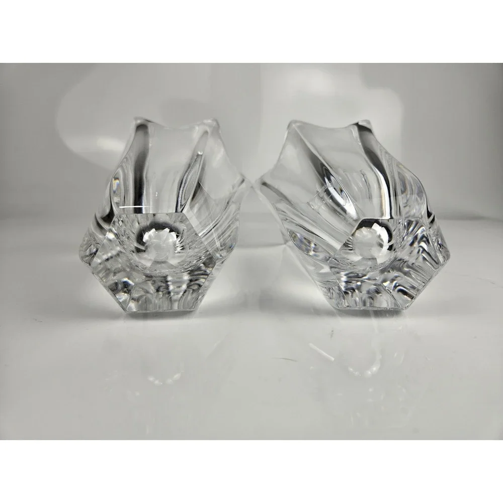 Set Of‎ 2 Orrefors Crystal Belle Tulip Flower Vases 5 7/8 Inch Paneled Lovely